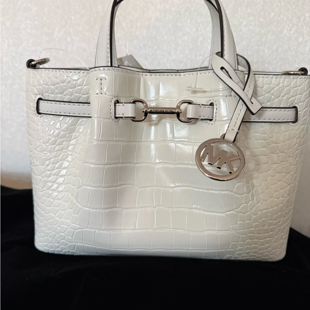 🎊LAST WEEKEND 🎊Michael Kors Cream Croc-Embossed Satchel - Picture 1 of 8